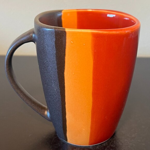 HomeTrends BAZAAR Pattern Stoneware Mug Burnt Red, Black Orange & White Stripes - Picture 9 of 15